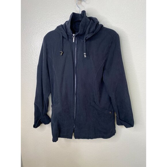 London Fog Womens Hooded Zip-Up Jacket Petite S Black Polyester Blend Casual - Picture 2 of 7